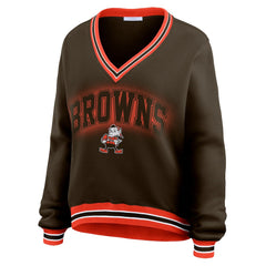Cleveland Browns WEAR by Erin Andrews Women's Oversized Long Sleeve V-Neck Sweatshirt Brown - NFL