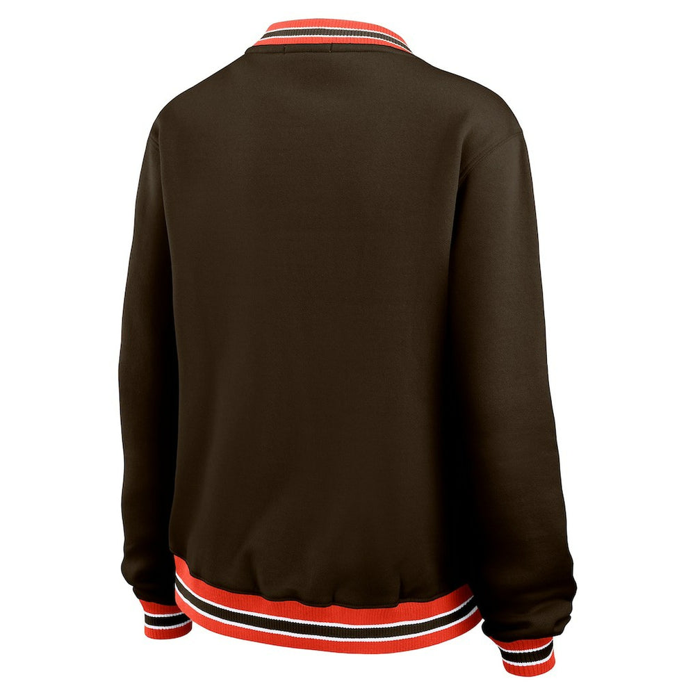 Cleveland Browns WEAR by Erin Andrews Women's Oversized Long Sleeve V-Neck Sweatshirt Brown - NFL