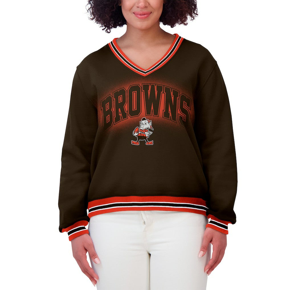 Cleveland Browns WEAR by Erin Andrews Women's Oversized Long Sleeve V-Neck Sweatshirt Brown - NFL