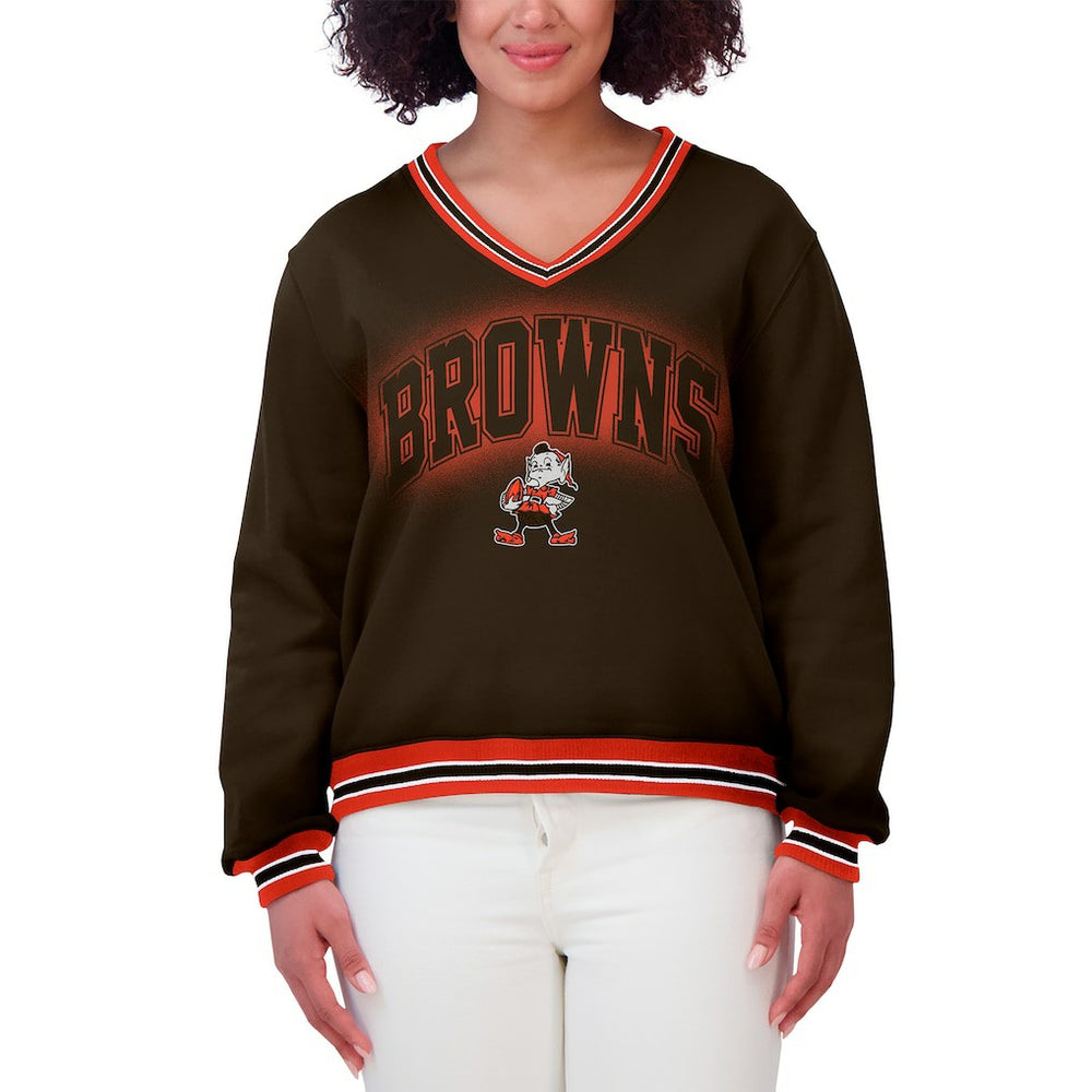 Cleveland Browns WEAR by Erin Andrews Women's Oversized Long Sleeve V-Neck Sweatshirt Brown - NFL