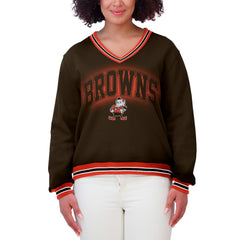 Cleveland Browns WEAR by Erin Andrews Women's Oversized Long Sleeve V-Neck Sweatshirt Brown - NFL