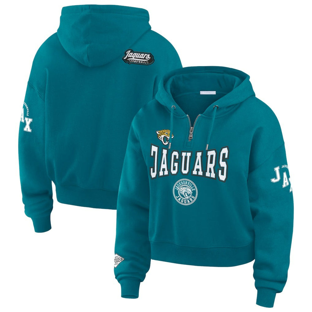 Jacksonville Jaguars WEAR by Erin Andrews Women's Patch Quarter-Zip Pullover Hoodie Teal - NFL
