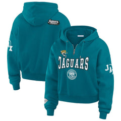 Jacksonville Jaguars WEAR by Erin Andrews Women's Patch Quarter-Zip Pullover Hoodie Teal - NFL