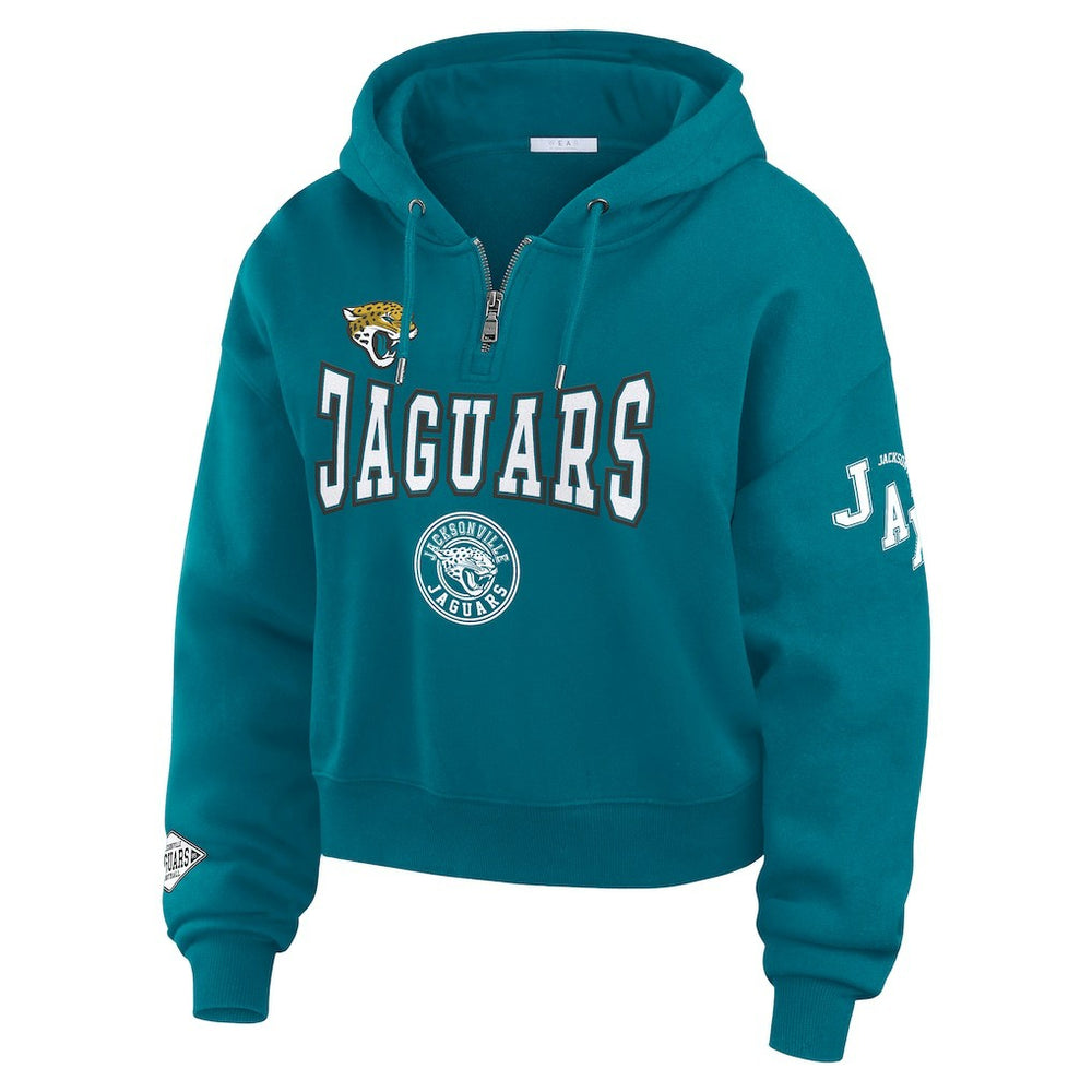 Jacksonville Jaguars WEAR by Erin Andrews Women's Patch Quarter-Zip Pullover Hoodie Teal - NFL