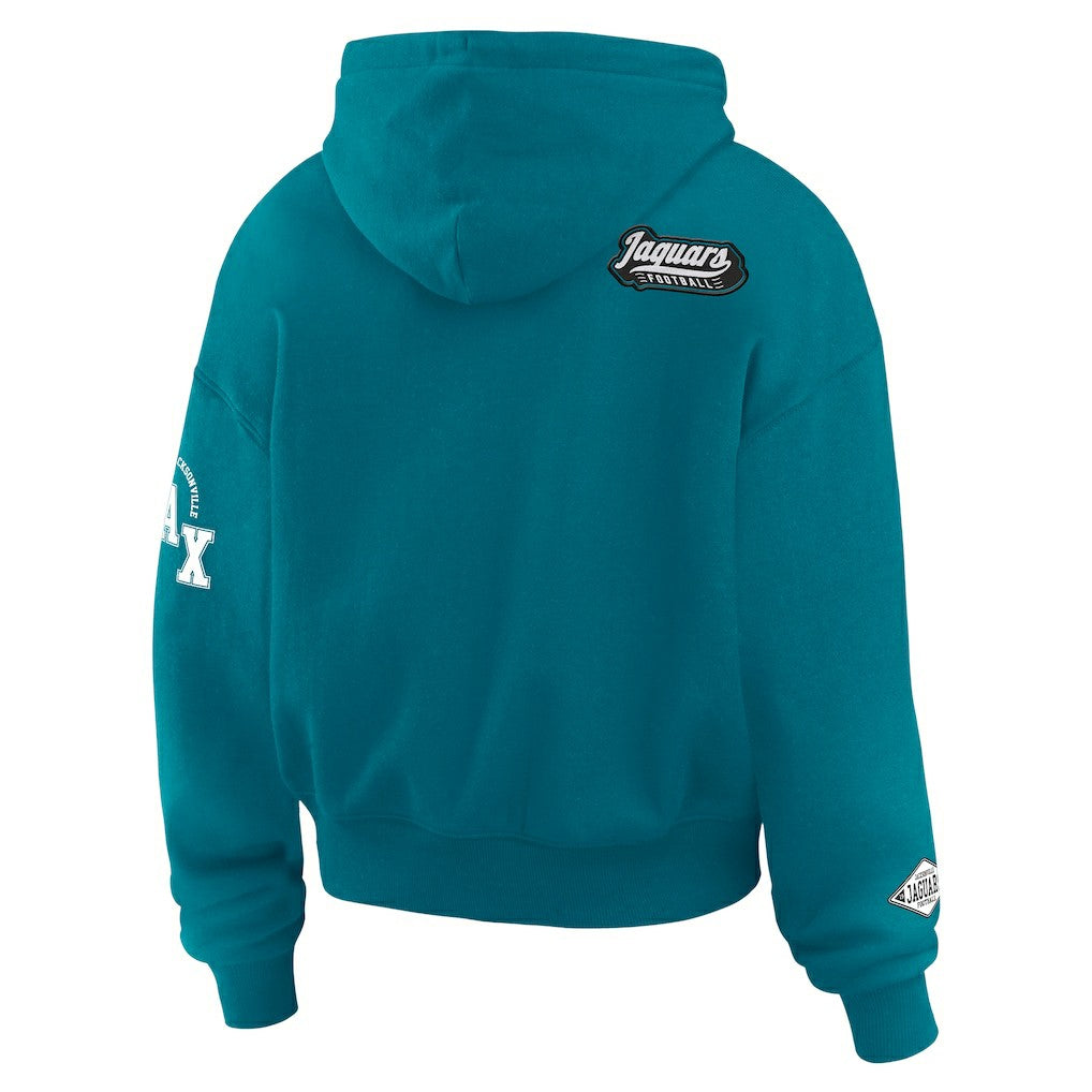 Jacksonville Jaguars WEAR by Erin Andrews Women's Patch Quarter-Zip Pullover Hoodie Teal - NFL