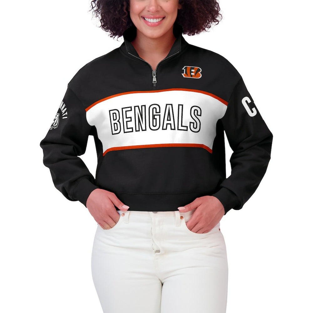 Cincinnati Bengals WEAR by Erin Andrews Women's Quarter-Zip Jacket Black - NFL