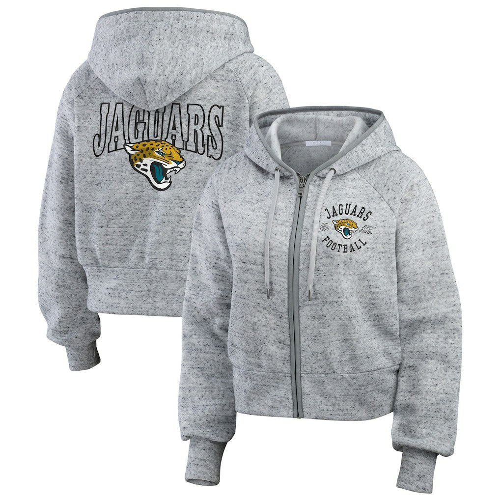 Jacksonville Jaguars WEAR by Erin Andrews Women's Speckled Fleece Cropped Full-Zip Hoodie Heather Gray - NFL