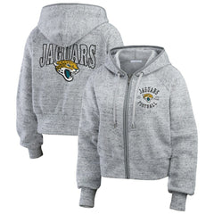Jacksonville Jaguars WEAR by Erin Andrews Women's Speckled Fleece Cropped Full-Zip Hoodie Heather Gray - NFL