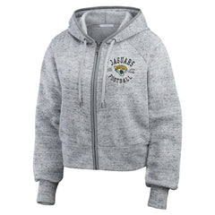 Jacksonville Jaguars WEAR by Erin Andrews Women's Speckled Fleece Cropped Full-Zip Hoodie Heather Gray - NFL