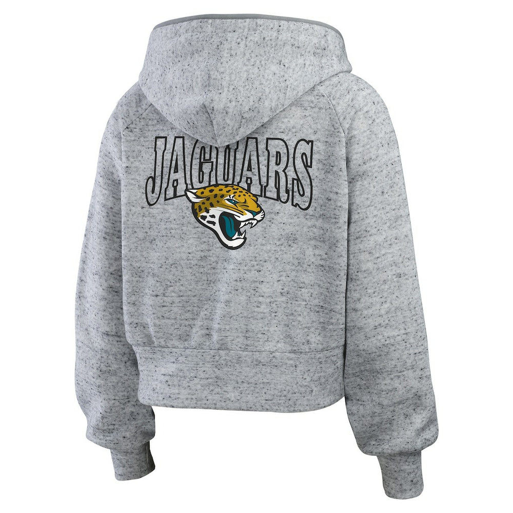 Jacksonville Jaguars WEAR by Erin Andrews Women's Speckled Fleece Cropped Full-Zip Hoodie Heather Gray - NFL