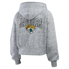 Jacksonville Jaguars WEAR by Erin Andrews Women's Speckled Fleece Cropped Full-Zip Hoodie Heather Gray - NFL