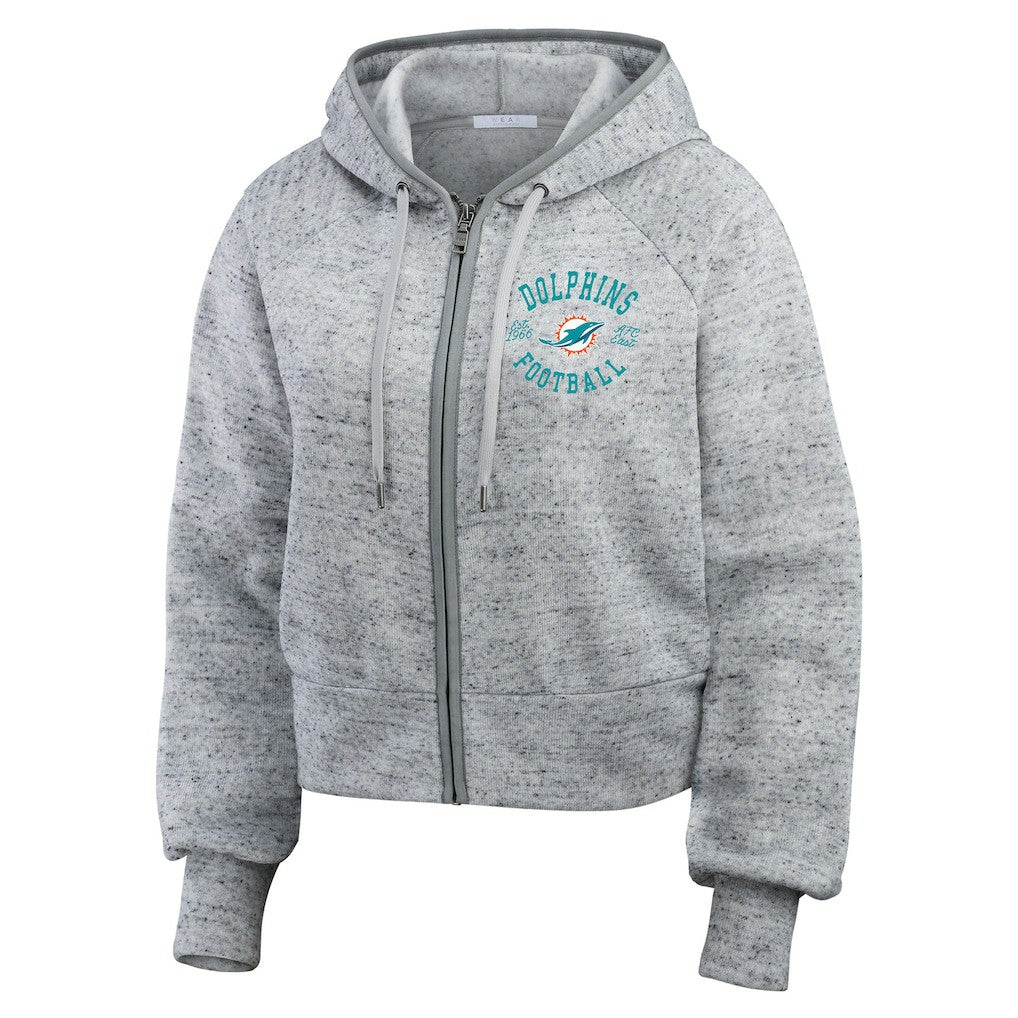 Miami Dolphins WEAR by Erin Andrews Women's Speckled Fleece Cropped Full-Zip Hoodie Heather Gray - NFL