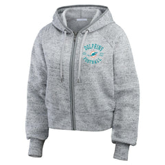 Miami Dolphins WEAR by Erin Andrews Women's Speckled Fleece Cropped Full-Zip Hoodie Heather Gray - NFL