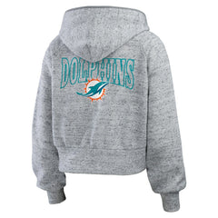 Miami Dolphins WEAR by Erin Andrews Women's Speckled Fleece Cropped Full-Zip Hoodie Heather Gray - NFL