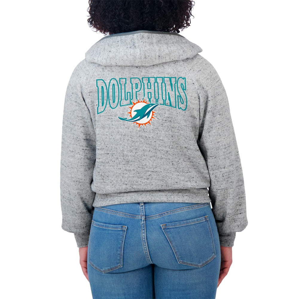 Miami Dolphins WEAR by Erin Andrews Women's Speckled Fleece Cropped Full-Zip Hoodie Heather Gray - NFL