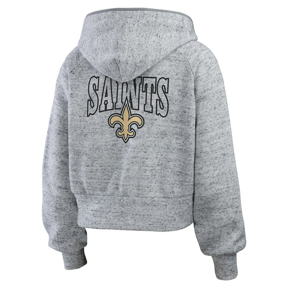 New Orleans Saints WEAR by Erin Andrews Women's Speckled Fleece Cropped Full-Zip Hoodie Heather Gray - NFL