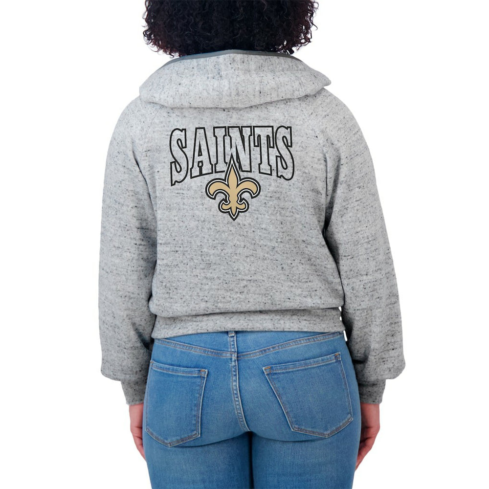 New Orleans Saints WEAR by Erin Andrews Women's Speckled Fleece Cropped Full-Zip Hoodie Heather Gray - NFL