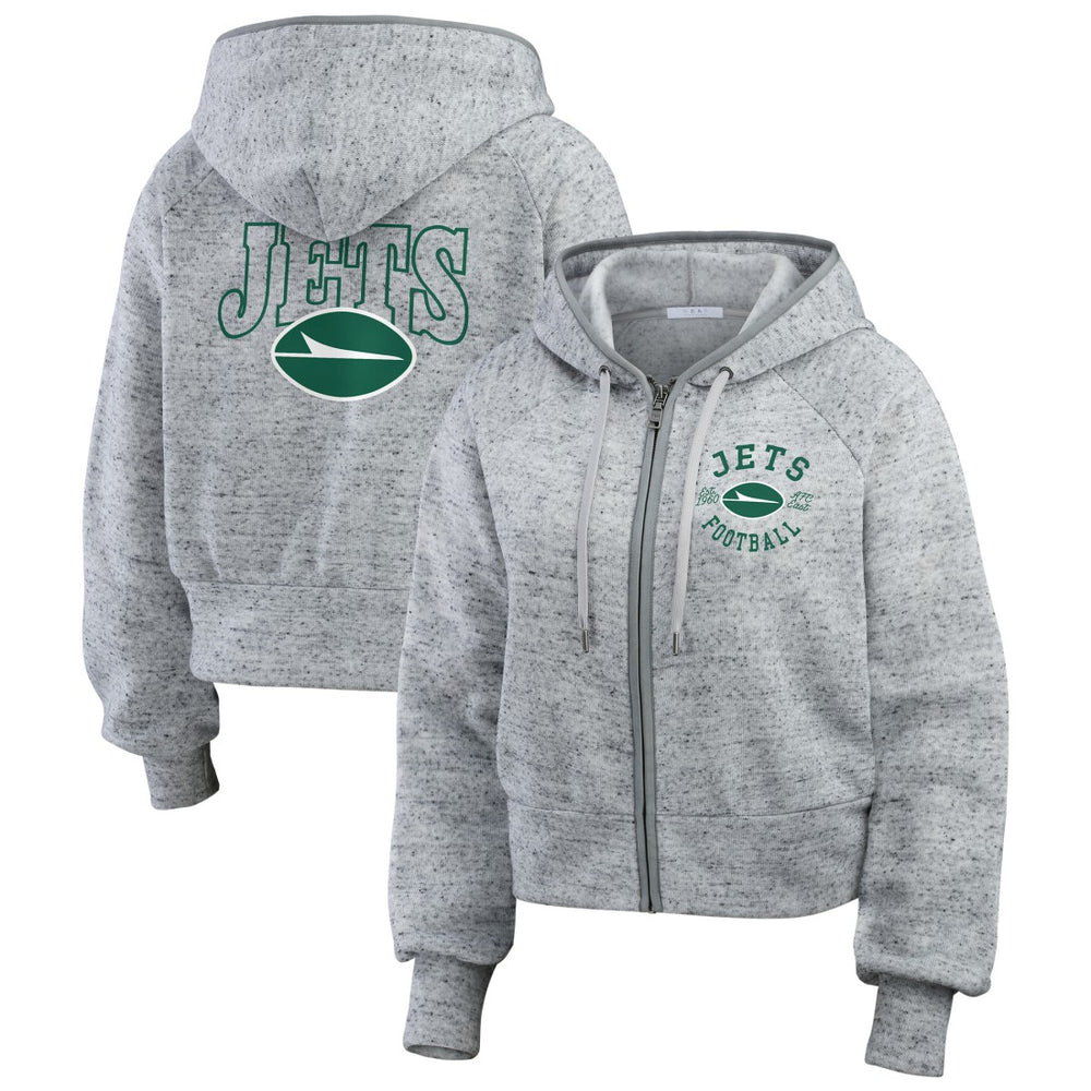 New York Jets WEAR by Erin Andrews Women's Speckled Fleece Cropped Full-Zip Hoodie Heather Gray - NFL