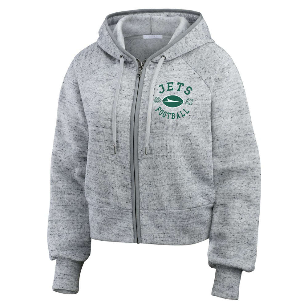 New York Jets WEAR by Erin Andrews Women's Speckled Fleece Cropped Full-Zip Hoodie Heather Gray - NFL