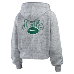 New York Jets WEAR by Erin Andrews Women's Speckled Fleece Cropped Full-Zip Hoodie Heather Gray - NFL