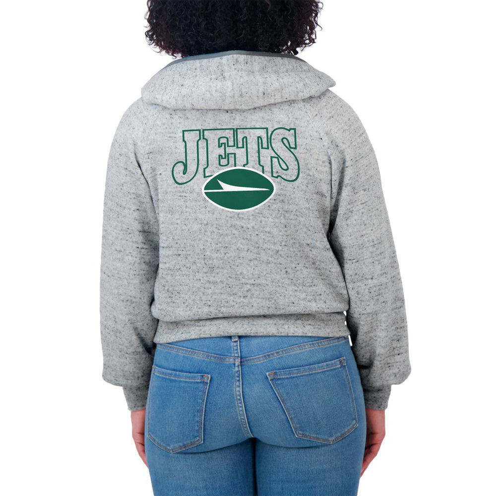 New York Jets WEAR by Erin Andrews Women's Speckled Fleece Cropped Full-Zip Hoodie Heather Gray - NFL