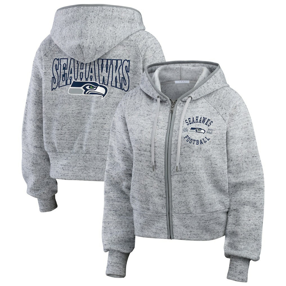 Seattle Seahawks WEAR by Erin Andrews Women's Speckled Fleece Cropped Full-Zip Hoodie Heather Gray - NFL