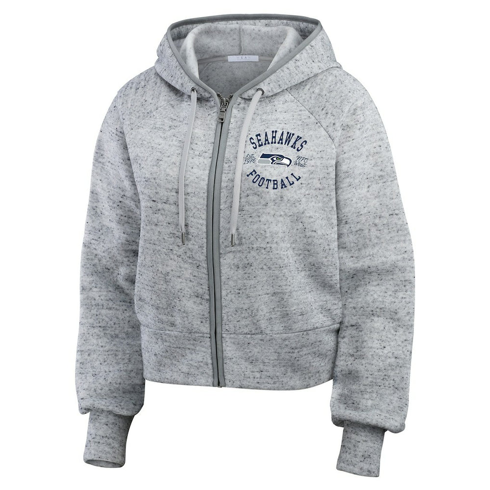 Seattle Seahawks WEAR by Erin Andrews Women's Speckled Fleece Cropped Full-Zip Hoodie Heather Gray - NFL