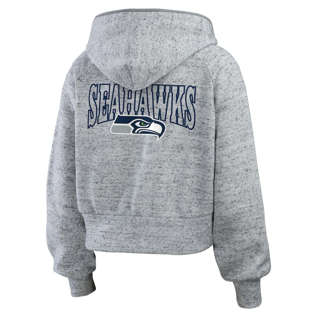 Seattle Seahawks WEAR by Erin Andrews Women's Speckled Fleece Cropped Full-Zip Hoodie Heather Gray - NFL
