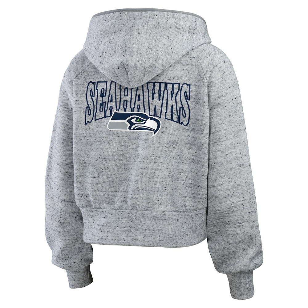 Seattle Seahawks WEAR by Erin Andrews Women's Speckled Fleece Cropped Full-Zip Hoodie Heather Gray - NFL