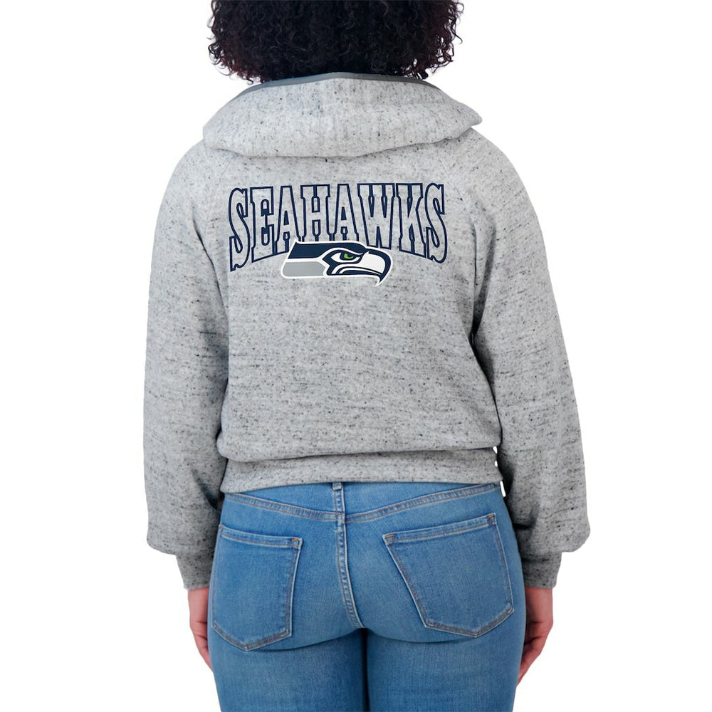 Seattle Seahawks WEAR by Erin Andrews Women's Speckled Fleece Cropped Full-Zip Hoodie Heather Gray - NFL