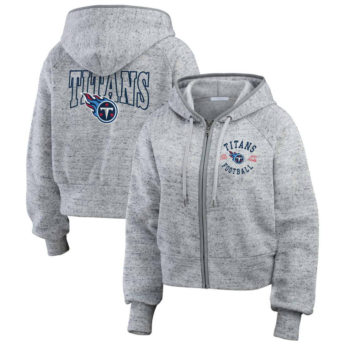 Tennessee Titans WEAR by Erin Andrews Women's Speckled Fleece Cropped Full-Zip Hoodie Heather Gray - NFL