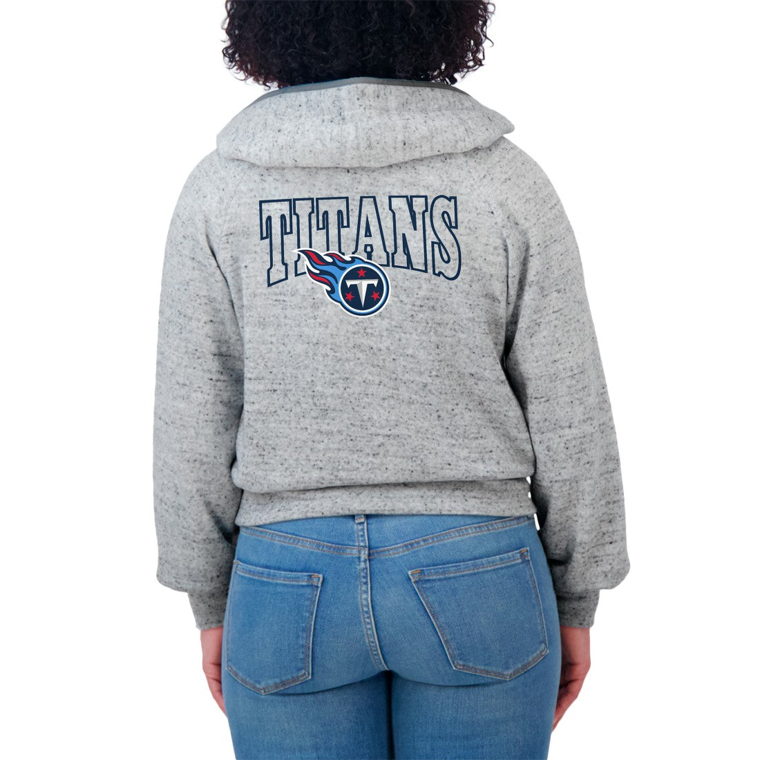 Tennessee Titans WEAR by Erin Andrews Women's Speckled Fleece Cropped Full-Zip Hoodie Heather Gray - NFL
