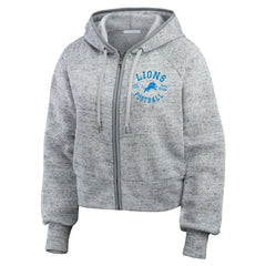 Detroit Lions WEAR by Erin Andrews Women's Speckled Fleece Cropped Full-Zip Hoodie Heather Gray - NFL