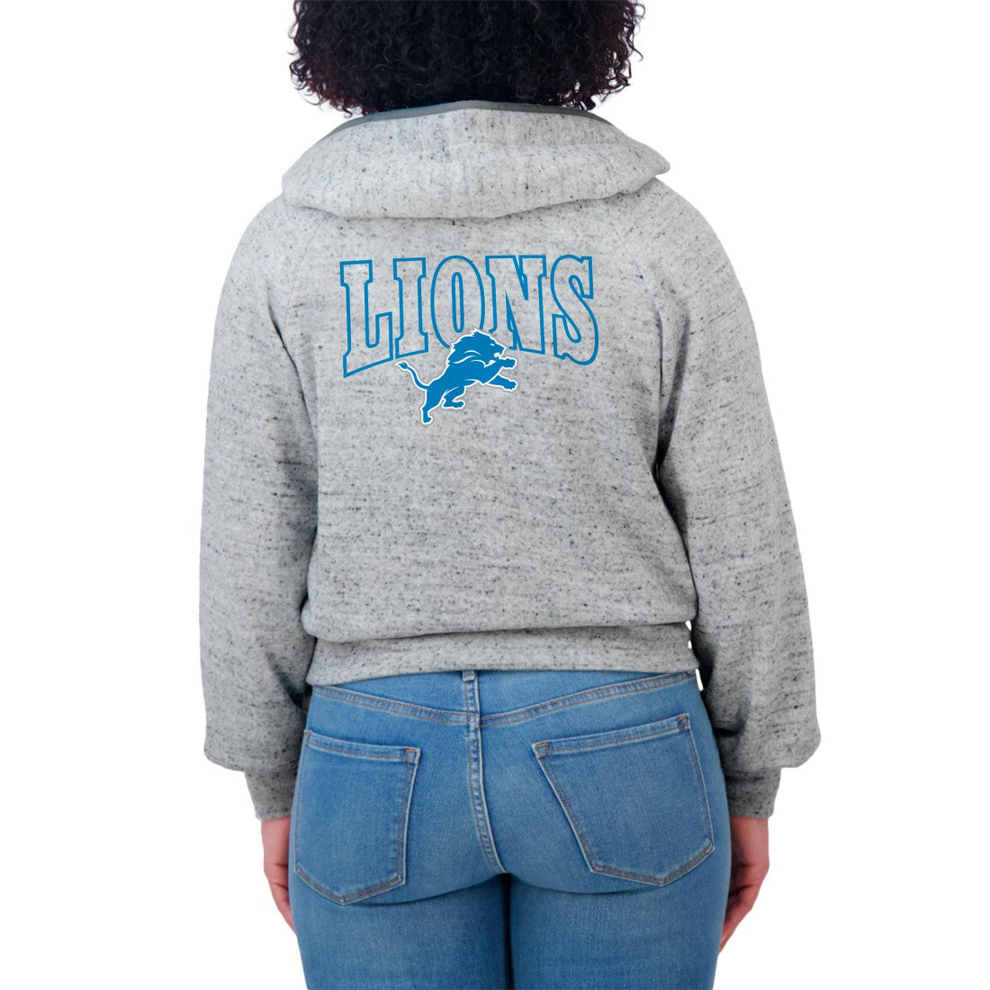 Detroit Lions WEAR by Erin Andrews Women's Speckled Fleece Cropped Full-Zip Hoodie Heather Gray - NFL