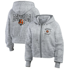 Cincinnati Bengals WEAR by Erin Andrews Women's Speckled Fleece Cropped Full-Zip Hoodie Heather Gray - NFL