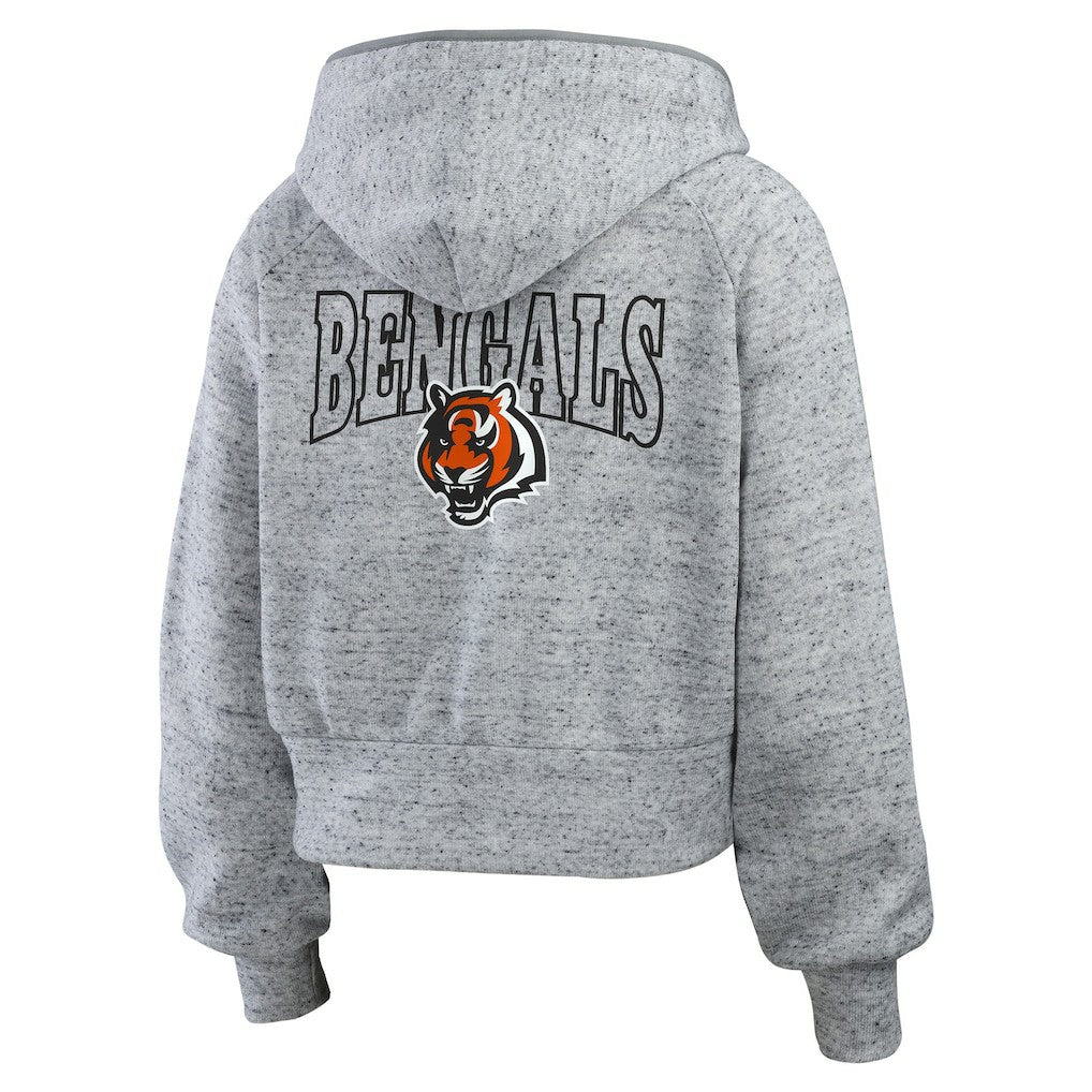 Cincinnati Bengals WEAR by Erin Andrews Women's Speckled Fleece Cropped Full-Zip Hoodie Heather Gray - NFL