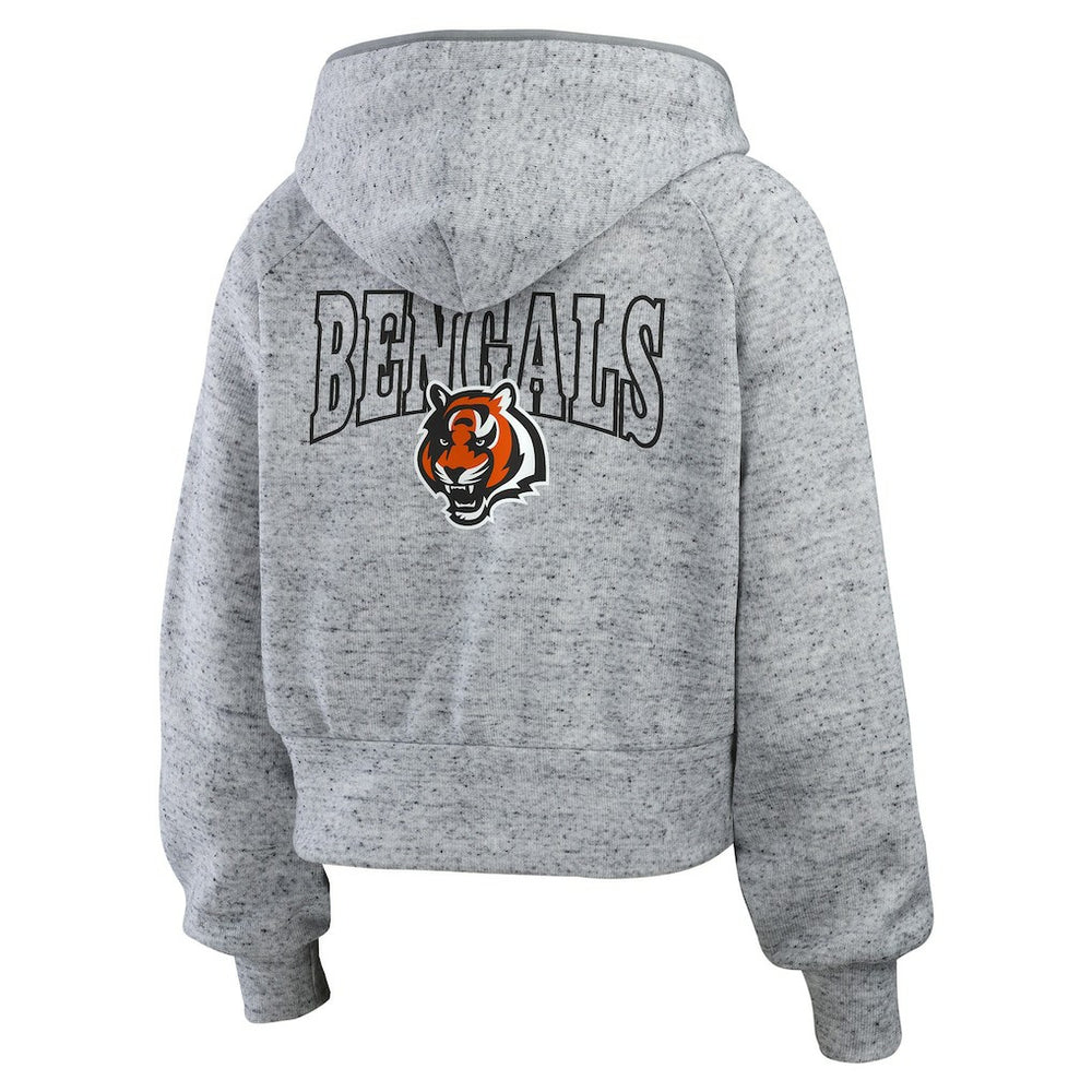 Cincinnati Bengals WEAR by Erin Andrews Women's Speckled Fleece Cropped Full-Zip Hoodie Heather Gray - NFL