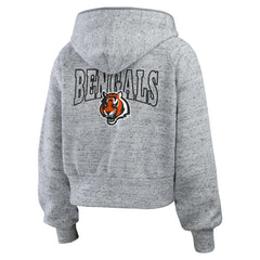 Cincinnati Bengals WEAR by Erin Andrews Women's Speckled Fleece Cropped Full-Zip Hoodie Heather Gray - NFL
