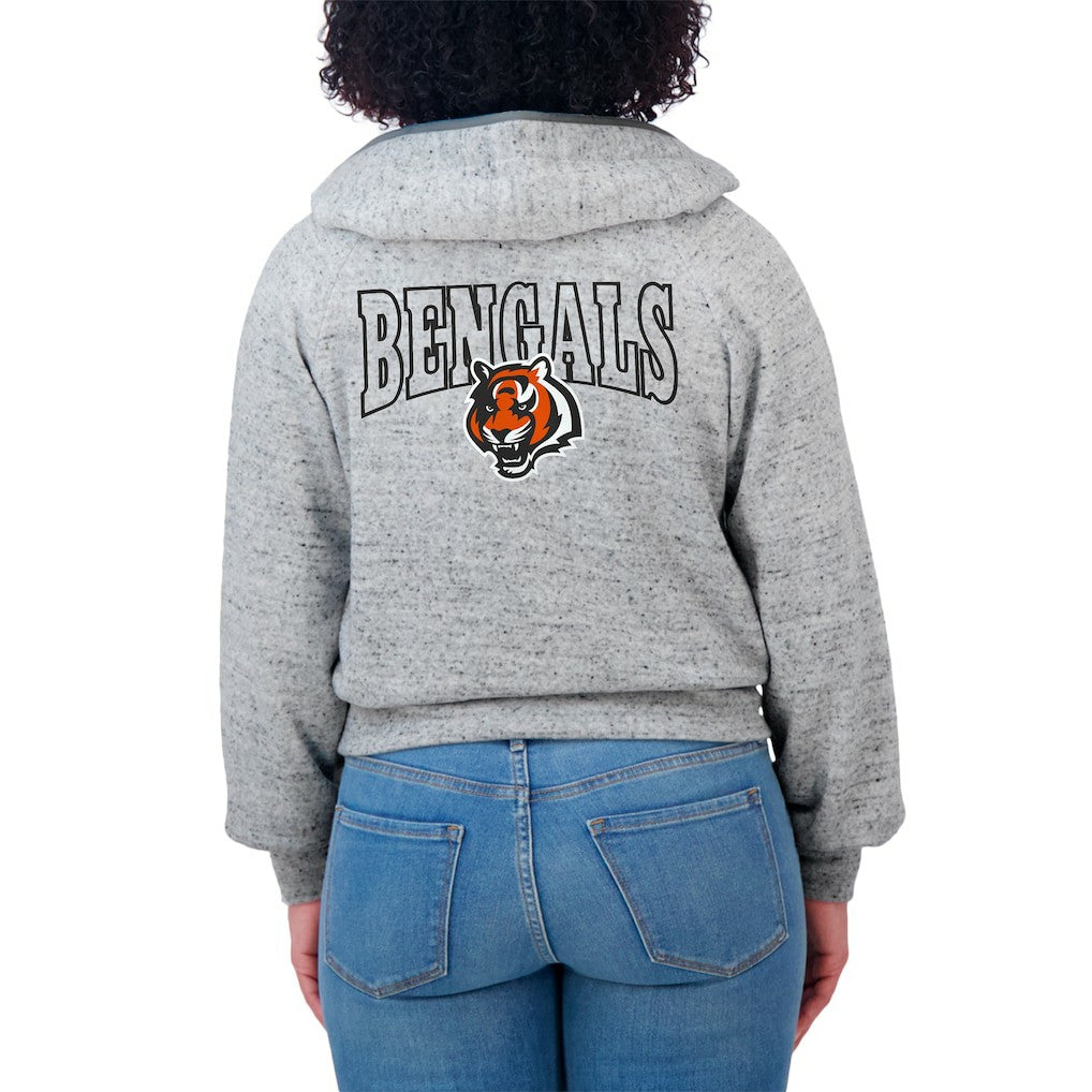 Cincinnati Bengals WEAR by Erin Andrews Women's Speckled Fleece Cropped Full-Zip Hoodie Heather Gray - NFL