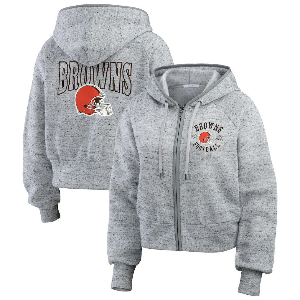 Cleveland Browns WEAR by Erin Andrews Women's Speckled Fleece Cropped Full-Zip Hoodie Heather Gray - NFL