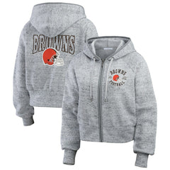Cleveland Browns WEAR by Erin Andrews Women's Speckled Fleece Cropped Full-Zip Hoodie Heather Gray - NFL