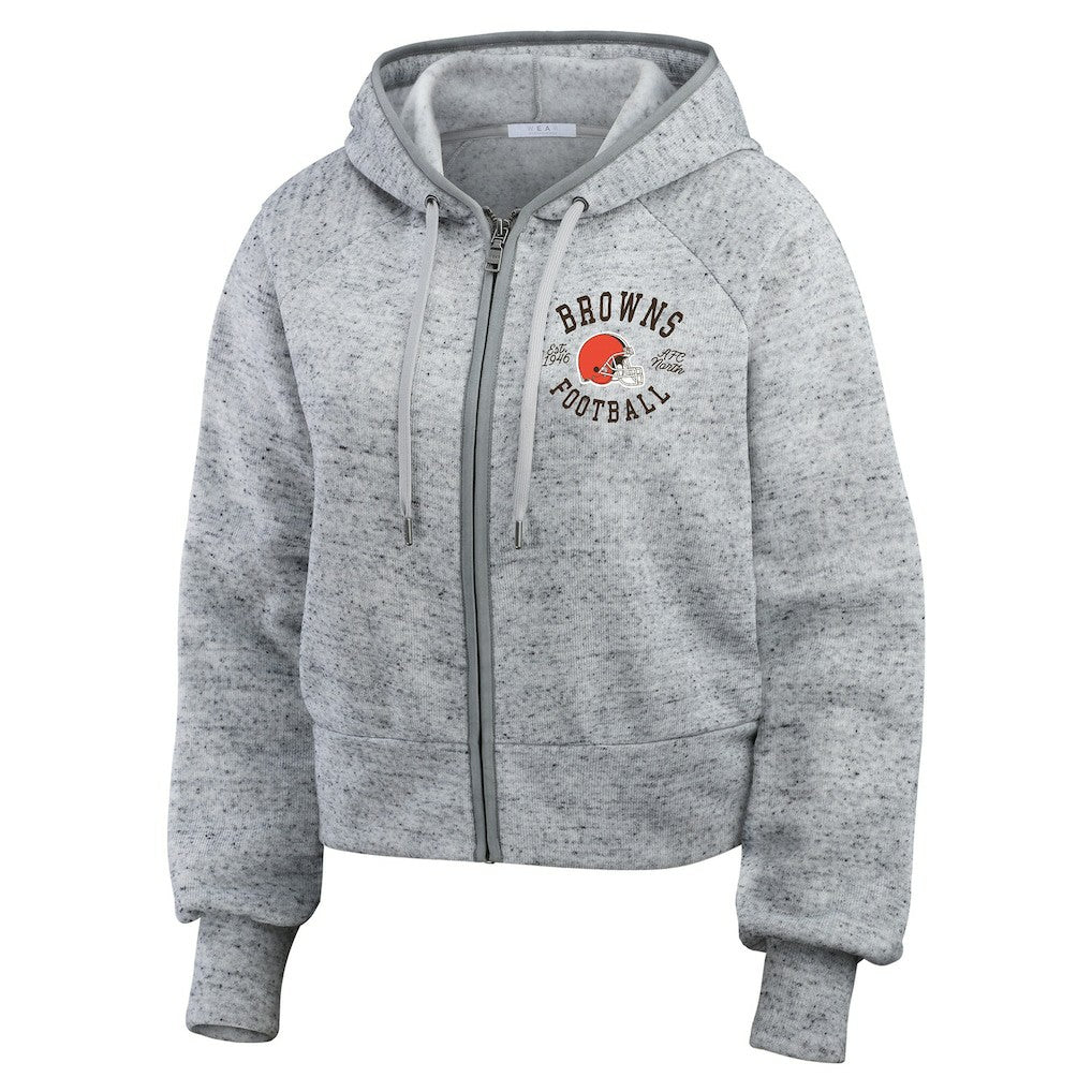 Cleveland Browns WEAR by Erin Andrews Women's Speckled Fleece Cropped Full-Zip Hoodie Heather Gray - NFL