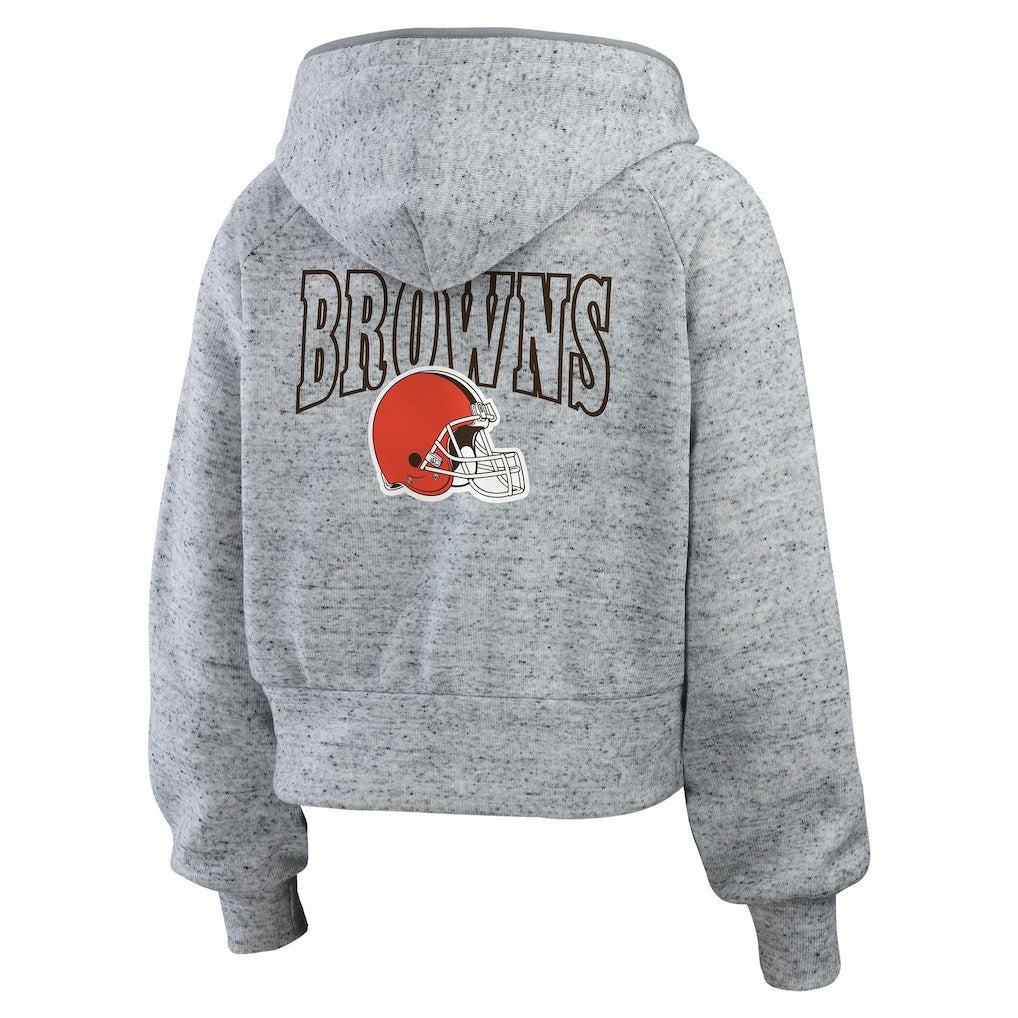Cleveland Browns WEAR by Erin Andrews Women's Speckled Fleece Cropped Full-Zip Hoodie Heather Gray - NFL