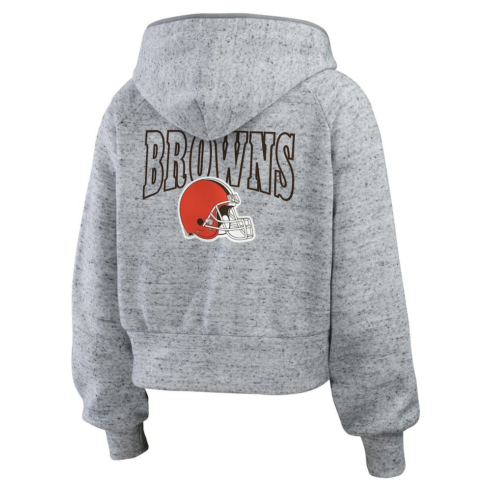 Cleveland Browns WEAR by Erin Andrews Women's Speckled Fleece Cropped Full-Zip Hoodie Heather Gray - NFL
