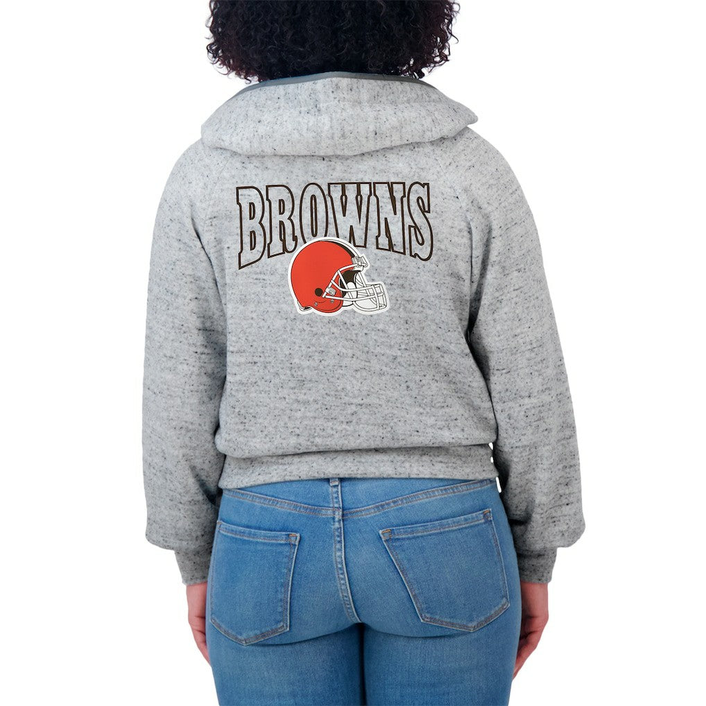 Cleveland Browns WEAR by Erin Andrews Women's Speckled Fleece Cropped Full-Zip Hoodie Heather Gray - NFL