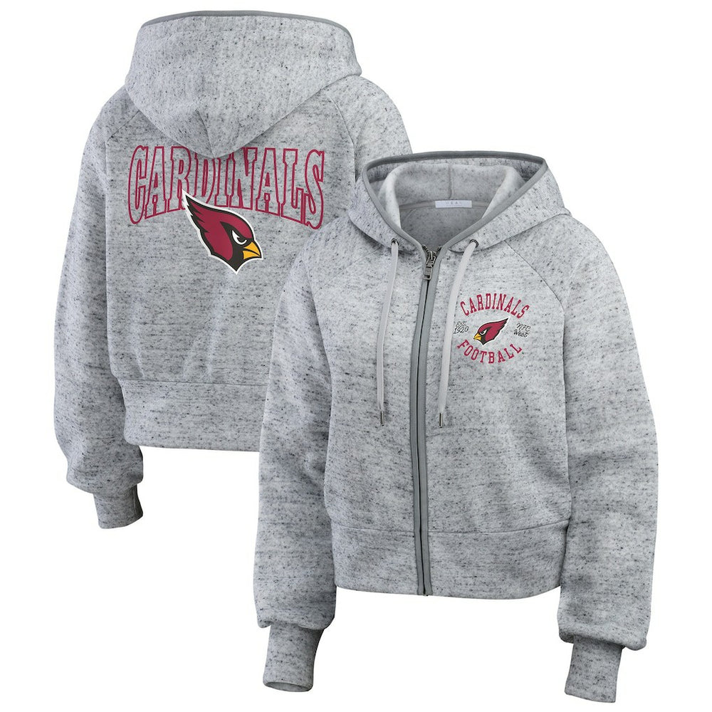 Arizona Cardinals WEAR by Erin Andrews Women's Speckled Fleece Cropped Full-Zip Hoodie Heather Gray - NFL