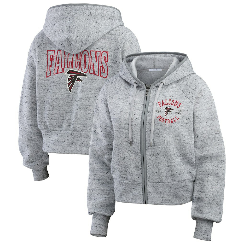 Atlanta Falcons WEAR by Erin Andrews Women's Speckled Fleece Cropped Full-Zip Hoodie Heather Gray - NFL