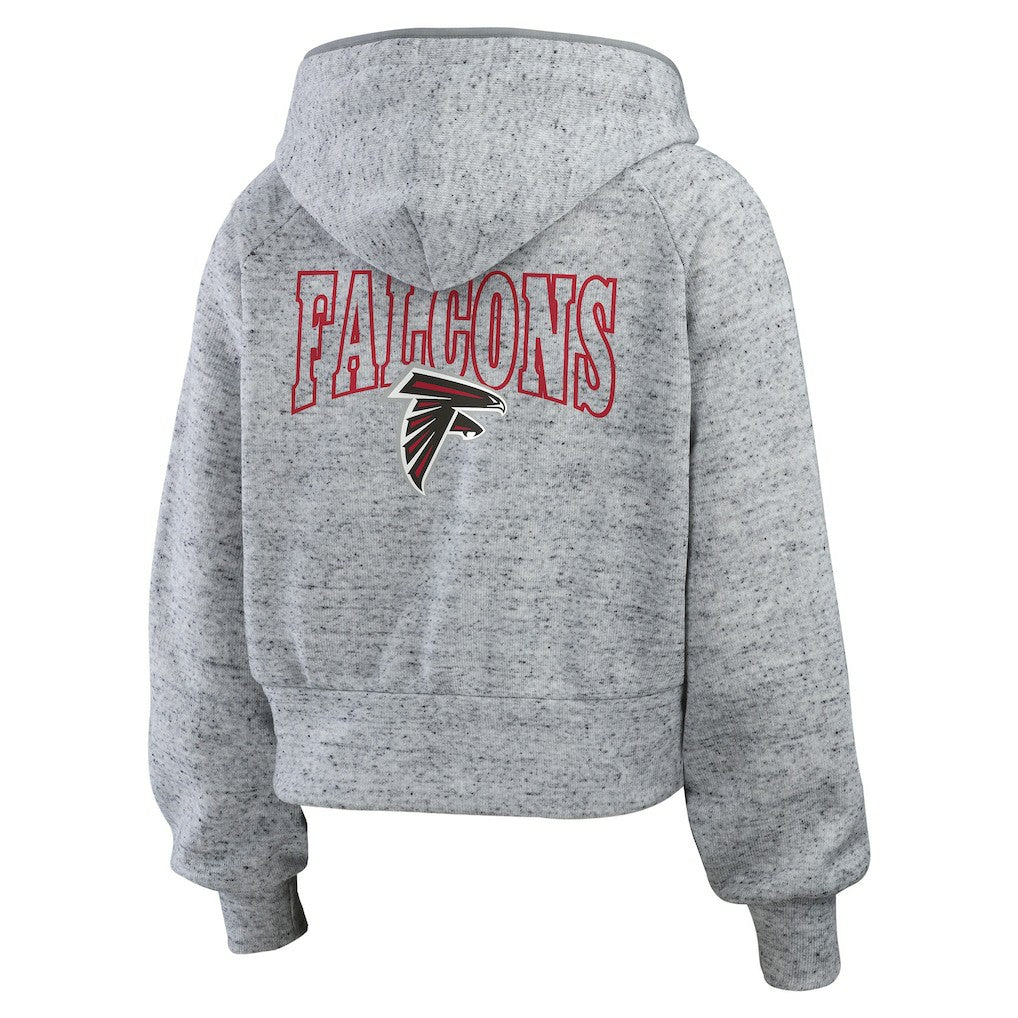 Atlanta Falcons WEAR by Erin Andrews Women's Speckled Fleece Cropped Full-Zip Hoodie Heather Gray - NFL