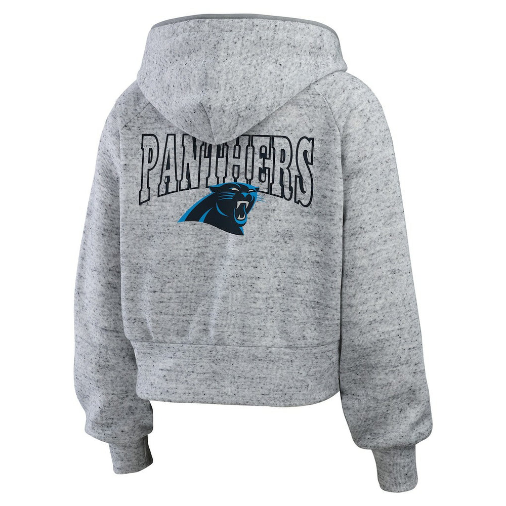 Carolina Panthers WEAR by Erin Andrews Women's Speckled Fleece Cropped Full-Zip Hoodie Heather Gray - NFL