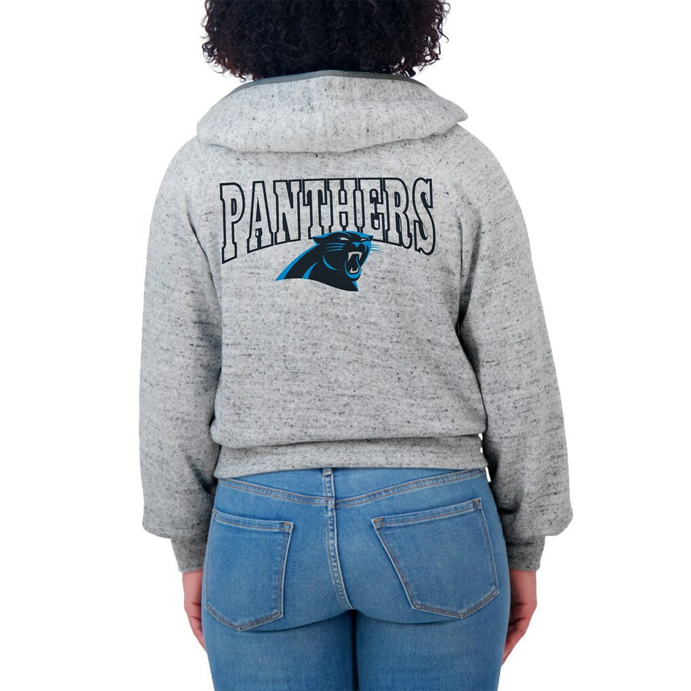 Carolina Panthers WEAR by Erin Andrews Women's Speckled Fleece Cropped Full-Zip Hoodie Heather Gray - NFL